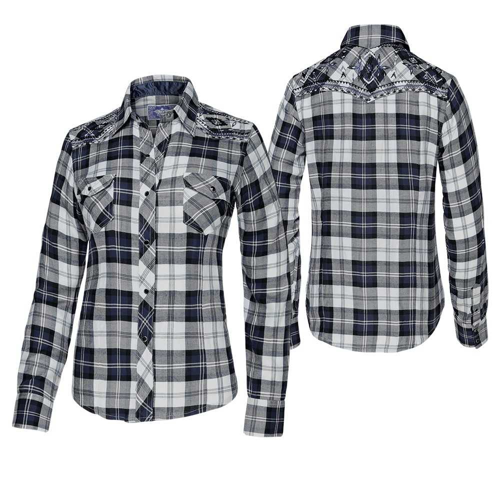 Westernbluse Pasadena blau langarm
