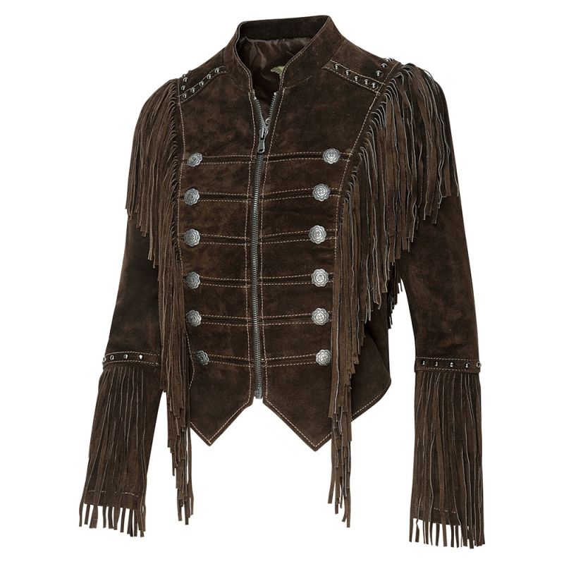 Rapid Mart Herren Western Cowboy Jacke Mit Fransen Perlen Indianer Wildleder Mantel